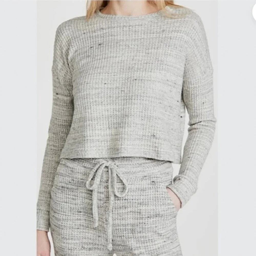 Beyond Yoga Brushed Up Sweater Cropped Relaxed Athletic Heathered Gray Size S